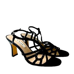 Nina Satin Evening Shoes with Black Crystals - 7.5
